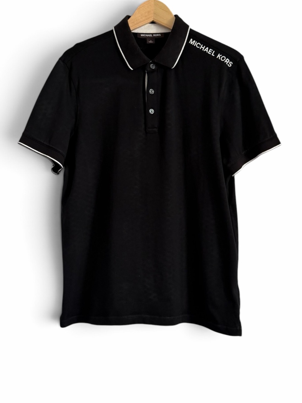 Michael Kors Black Polo with White Contrast Piping Small
